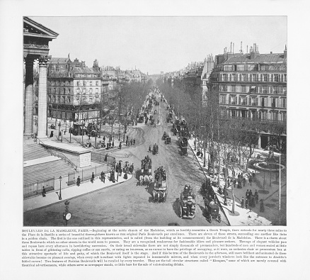 Paris, France - September 10, 2023 : Old black and white photo of Montparnasse tower and the rooftops of Paris, France