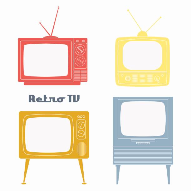 Retro Television Icons. Retro Television Icons. Vector illustration color retro tv set isolated on white background. Flat Design old tv stock illustrations