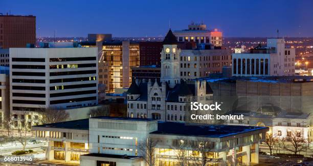 Panorama Of Wichita At Night Stock Photo - Download Image Now - Wichita, Kansas, Urban Skyline