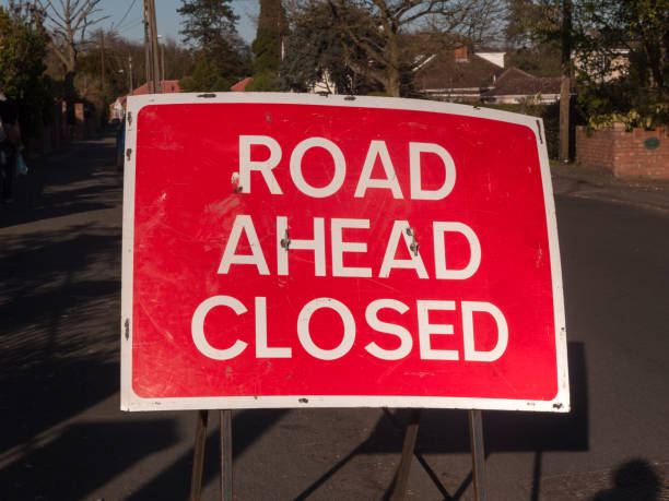 istock A Construction site and Road Sign Saying Closed Ahead 668022428