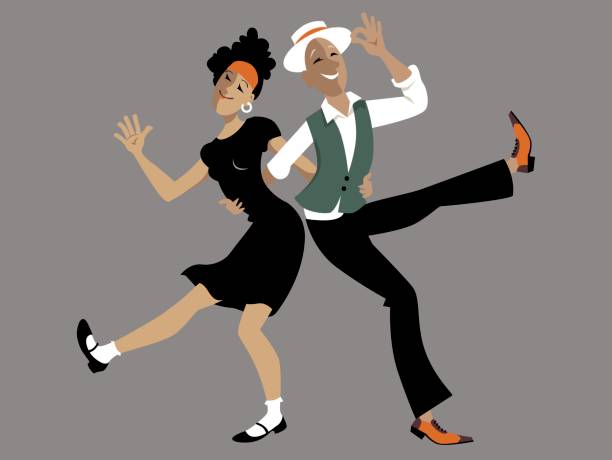 ilustraciones, imágenes clip art, dibujos animados e iconos de stock de dancing lindy hop - lindy hop