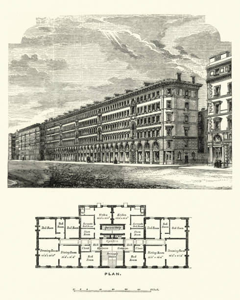 victoria street, westminster, londyn w xix wieku - historical architecture stock illustrations