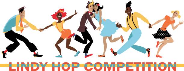 ilustraciones, imágenes clip art, dibujos animados e iconos de stock de competencia de lindy hop - bailar el swing