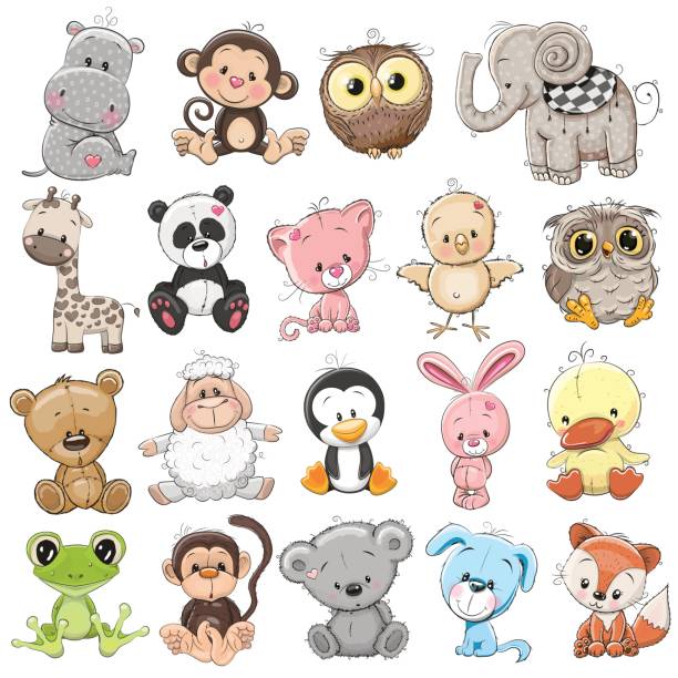 Set of Cute Animals Set of Cute Animals on a white background monkey illustrations stock illustrations