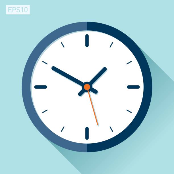 ikona zegara w stylu płaskim, timer na kolorowym tle. element projektu wektorowego - zegar stock illustrations