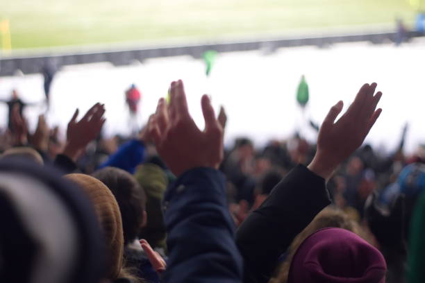istock stadium supporting the team in the winter 668042638