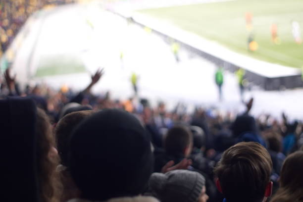 stadium supporting the team in the winter - cheering men shouting silhouette imagens e fotografias de stock