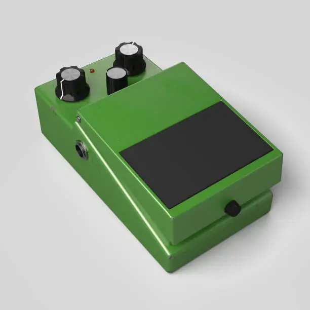 3D rendering of guitar effects pedal.