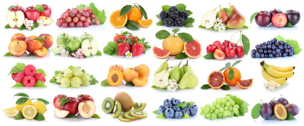 istock Fruits fruit collection fresh orange apple cherries isolated on white 668053612