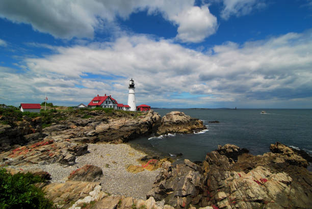 scheinwerfer-leuchtturm - portland maine stock-fotos und bilder