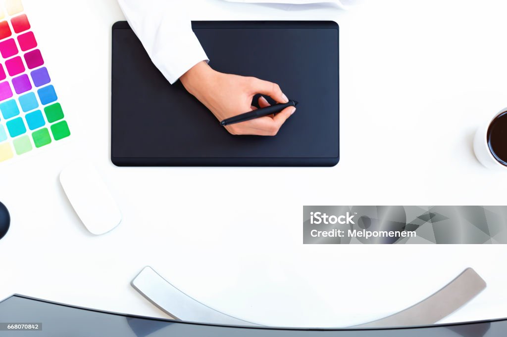 Line Work Photography Using Graphics Tablet Graphic Designer Using Her Graphic Tablet Stock Photo - Download Image ...