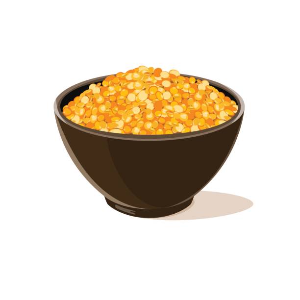 чаша полна желтой чечевицы - earthenware bowl ceramic dishware stock illustrations