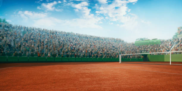 Tennis: Playing court Tennis stadium with crowd on the bleachers. tennis tournament stock pictures, royalty-free photos & images