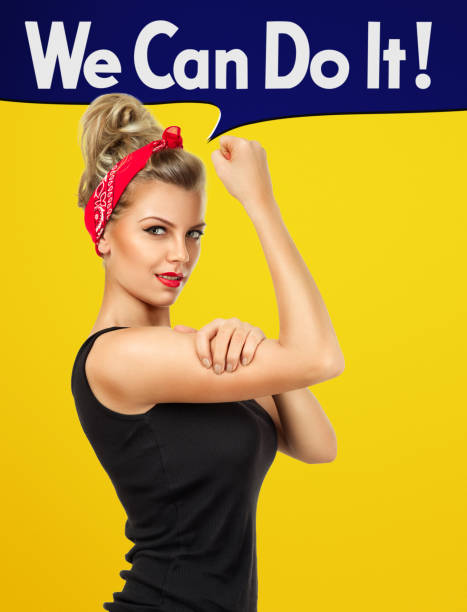 We can do it Modern design inspired by classic american poster - We can do it. Empowerment of women concept pin up girl photos stock pictures, royalty-free photos & images