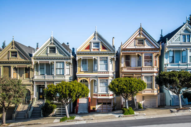 painted ladies victorian houses rema ad alamo square - san francisco, california, usa - san francisco county san francisco bay area house painted ladies foto e immagini stock