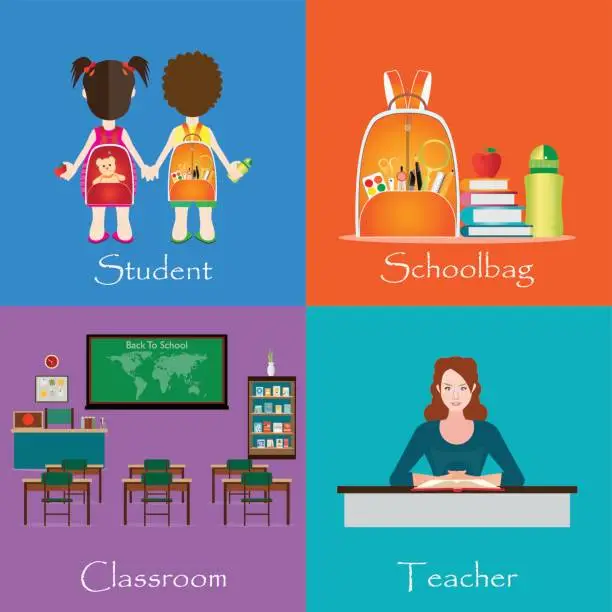 Vector illustration of Back to school theme set with student.