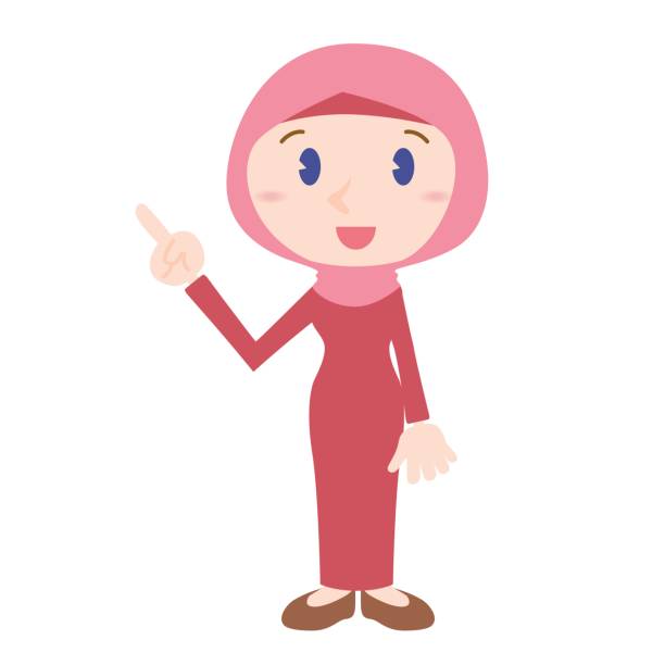 bildbanksillustrationer, clip art samt tecknat material och ikoner med islamiska kvinna seriefiguren pekande hand tecken clipart - iranian girl