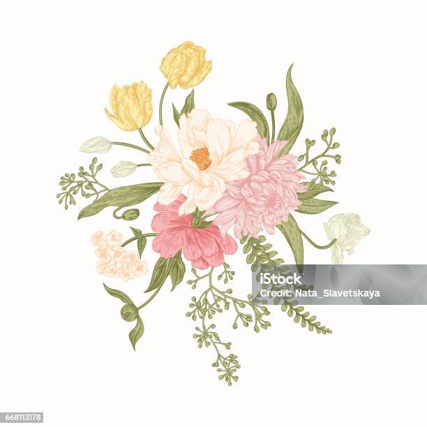 Bouquet Of Spring Flowers Stock Illustration - Download Image Now - Beauty, Blossom, Botany