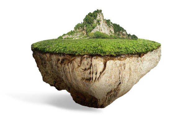 istock fantasy floating island with natural grass field on the rock 668116000