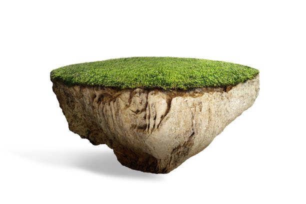 istock fantasy floating island with natural grass field on the rock 668116004