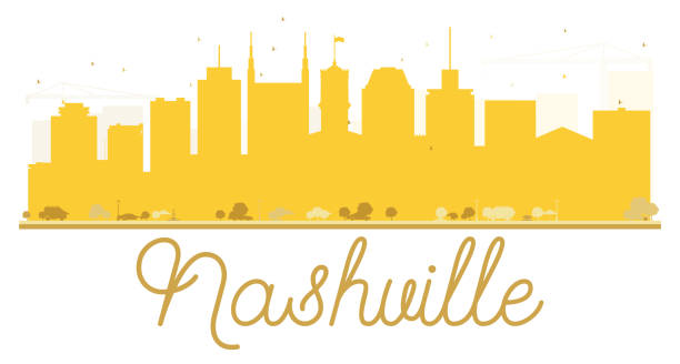 ilustraciones, imágenes clip art, dibujos animados e iconos de stock de silueta de ciudad de nashville skyline dorado. - nashville