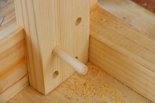 Assembling furniture, dowel joint and hole
