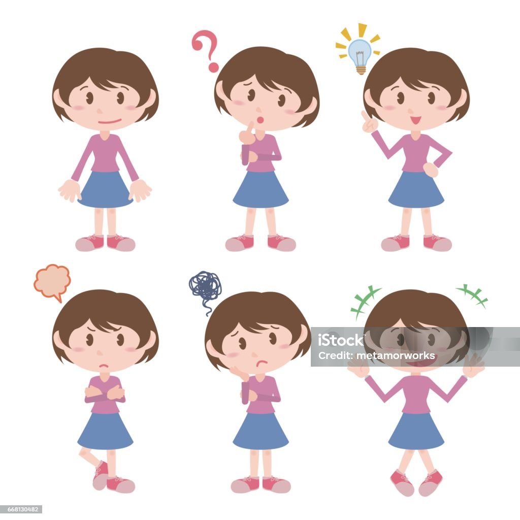 young girl character various feeling clip art set, vector illustration Human Face stock vector