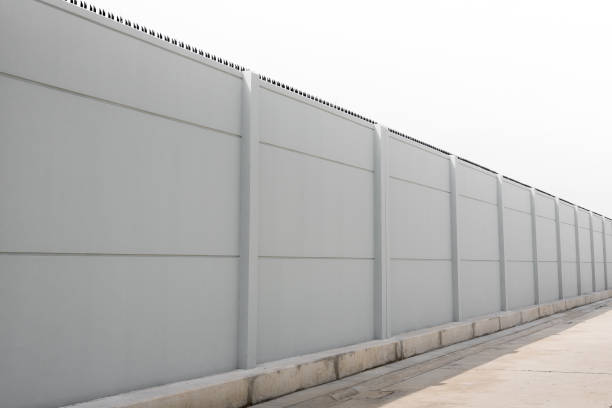 istock Prefabricated  concrete fence. 668134352