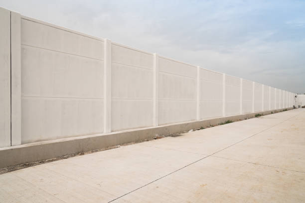 istock Prefabricated  concrete fence. 668136756
