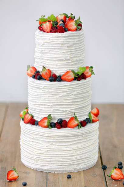 istock Three parts naked wedding cake 668153960
