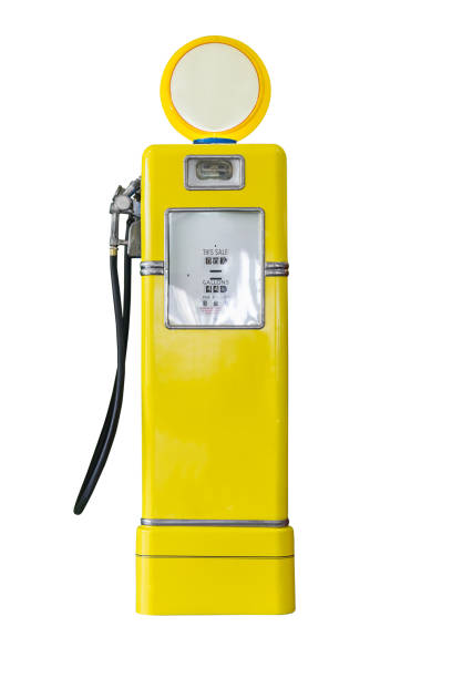 istock Vintage yellow fuel pump on white 668154132