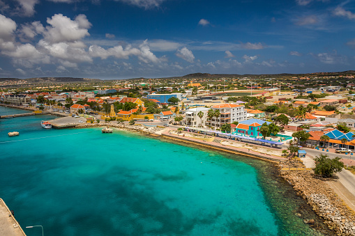 Capture from the Ship at the Capital of Bonaire, Kralendijk in this beautiful island of the Netherlands Caribbean , with its paradisiac beaches and water.