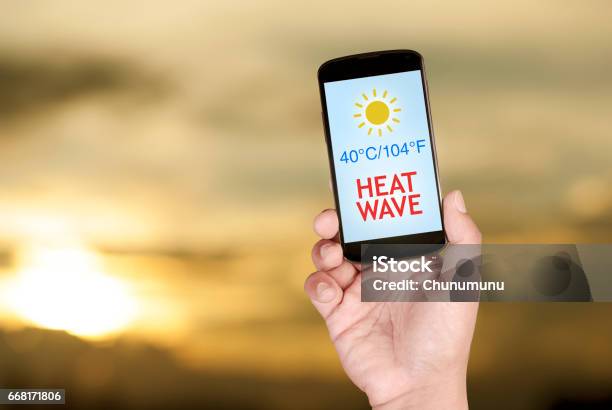 Summer Heat Wave In Smartphone Stock Photo - Download Image Now - Heat Wave, Weather, Meteorology