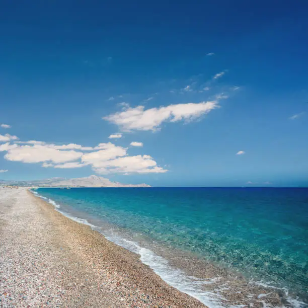 Long Afandou beach on Rhodes, Greece