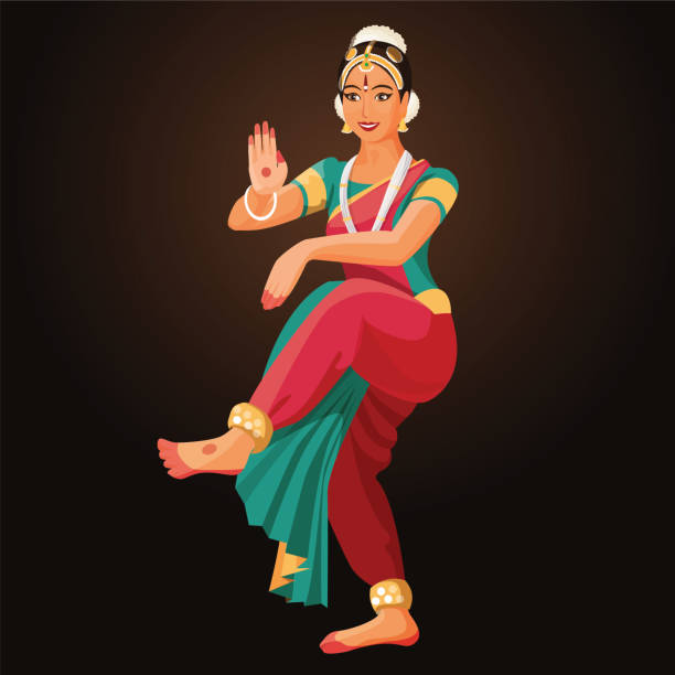 illustrations, cliparts, dessins animés et icônes de bharatanatyam ou bharathanatiyam femme danseuse vector illustration isolée - east asian ethnicity