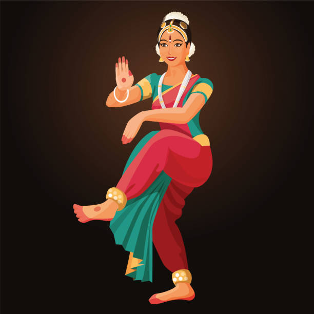 illustrazioni stock, clip art, cartoni animati e icone di tendenza di bharatanatyam o bharathanatiyam donna ballerina vettore ilustration isolato - east asian ethnicity