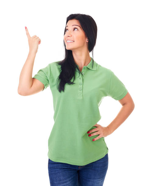 Girl showing finger on a blank space