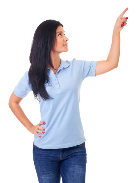 istock Girl showing finger on a blank space 668196918