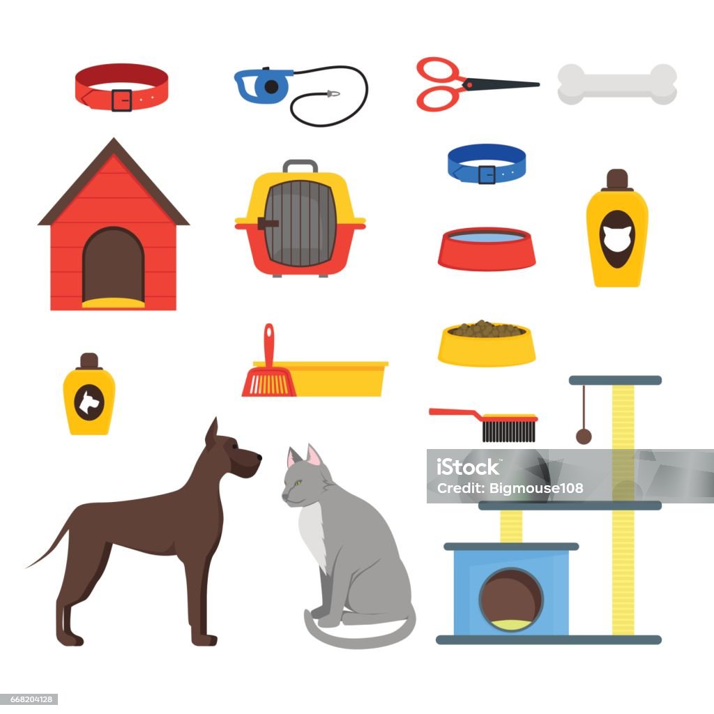 Ilustración de Dibujos Animados Sistema Del Cuidado De Animales Domésticos  Vector De y más Vectores Libres de Derechos de Caseta de perro - iStock