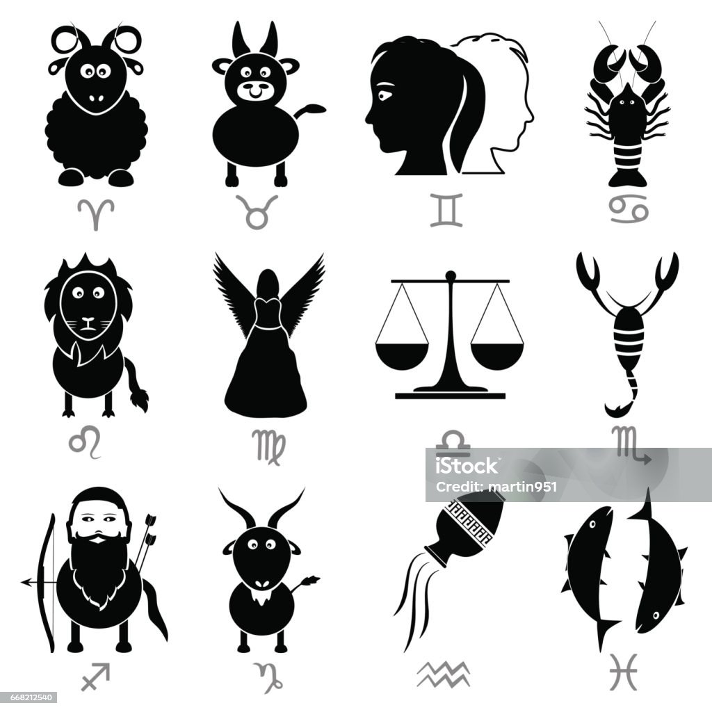 Zodiac Signs For Astrology Set Of Cartoon Animals Icons Eps10 Stock  Illustration - Download Image Now - iStock