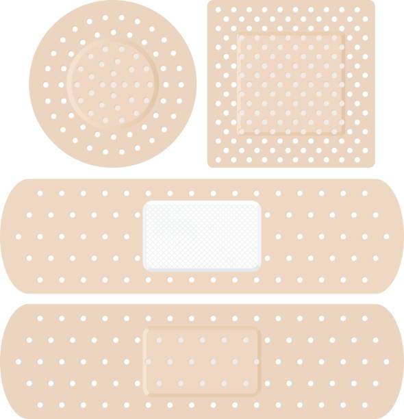 먼지제거 밴디지 설정 - bandage wound first aid gauze stock illustrations