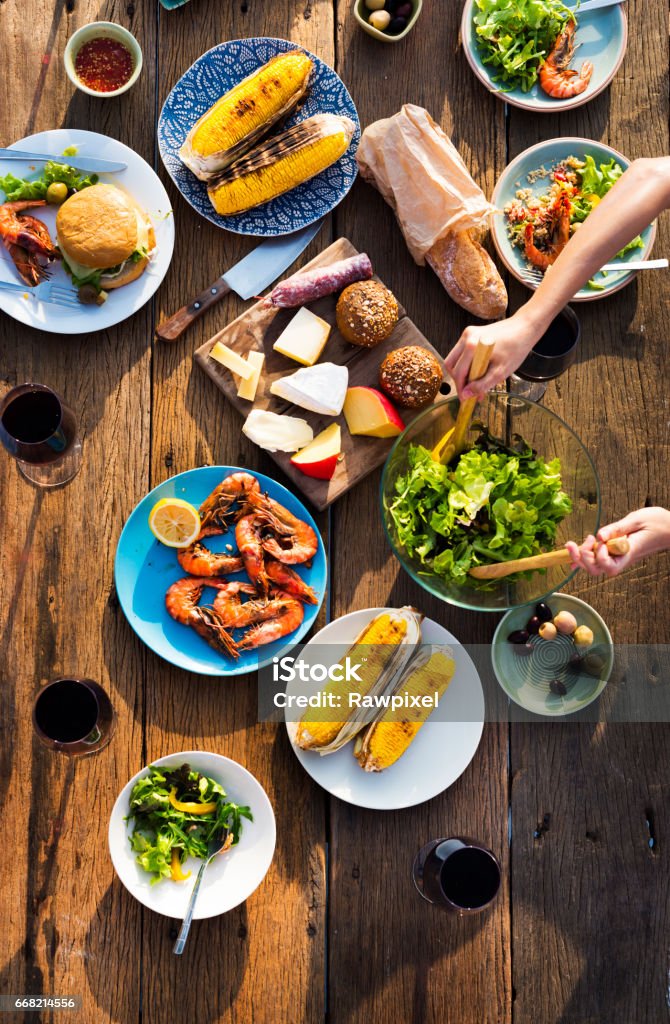 Dining Table Food Outdoors Concept Barbecue - Social Gathering Stock Photo
