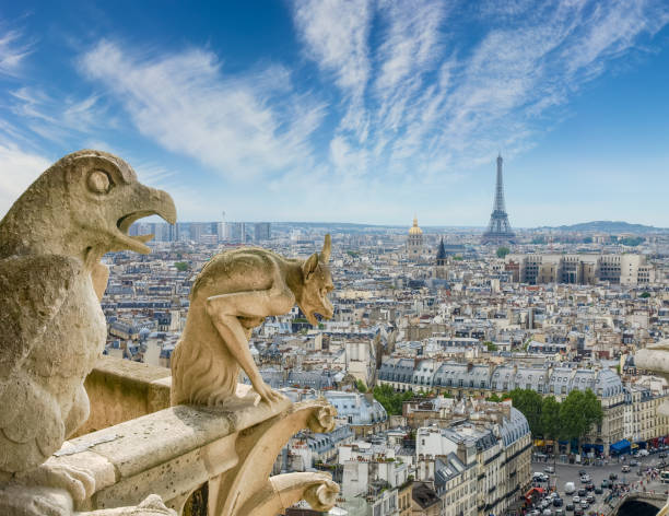 istock View from Cathedral Notre-Dame with gargoyles on the foreground 668218664