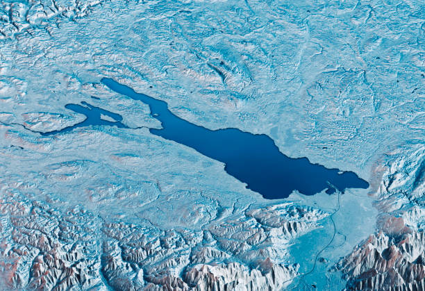 ボーデン湖 3 d レンダリング衛星ビュー地形図水平 - austria map topography satellite view ストックフォトと画像