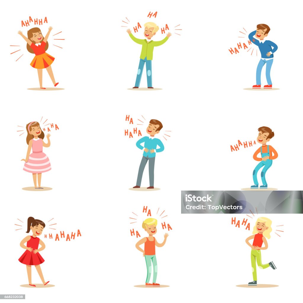 Ilustración de Niños Riendo Histéricamente En Un Conjunto En Voz Alta De Personajes De Dibujos Animados Con Risas Y Risas Deletreadas En Texto y más Vectores Libres de Derechos de Niño - Ilustración de Niños Riendo Histéricamente En Un Conjunto En Voz Alta De Personajes De Dibujos Animados Con Risas Y Risas Deletreadas En Texto y más Vectores Libres de Derechos de Niño -
