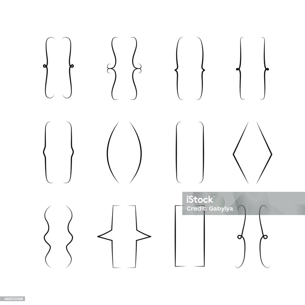 Vector braces signs, curly brackets symbols set. Hand drawn simp Vector braces signs, curly brackets symbols set. Hand drawn simple braces set. Bracket - Household Fixture stock vector