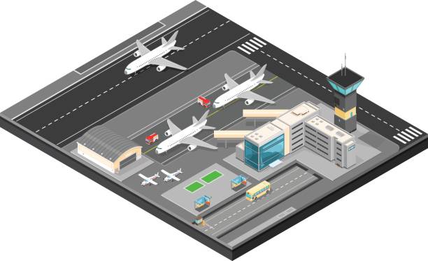 illustrazioni stock, clip art, cartoni animati e icone di tendenza di aeroporto isometrico isometrico vettoriale - terminal aeroportuale