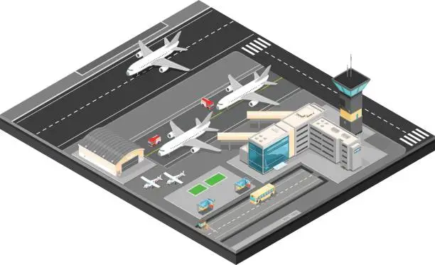 Vector illustration of Vector Isometric Isometric Airport