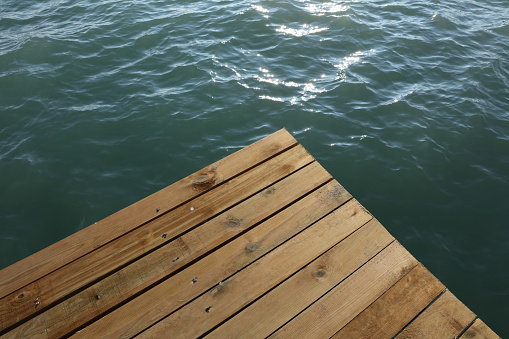 Floor made of wood planks on the sea background