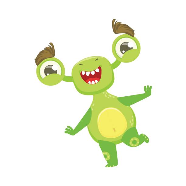 istock Funny Monster Dancing And Smiling, Green Alien Emoji Cartoon Character Sticker 668250666